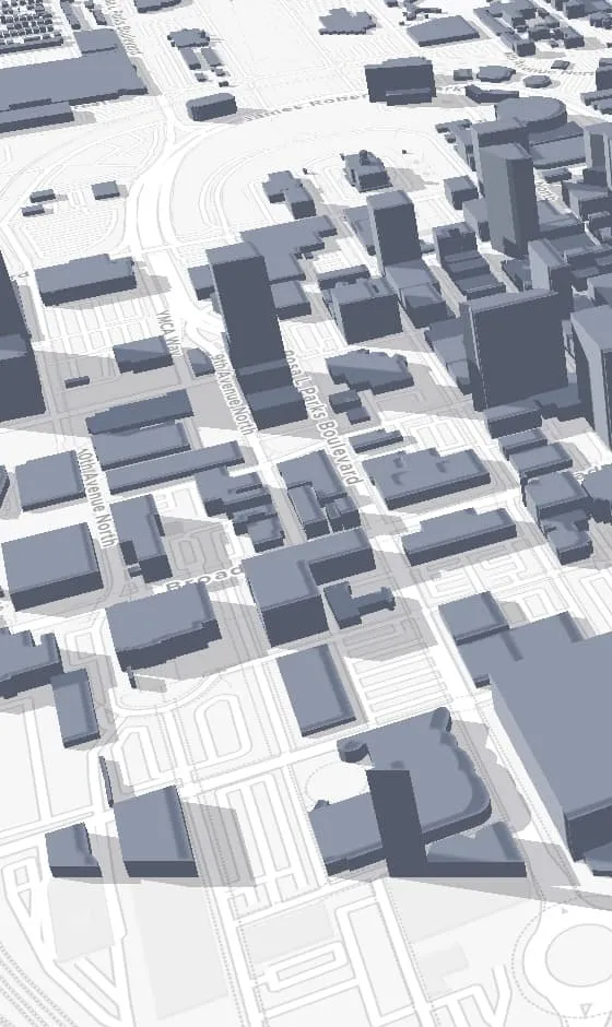 3D city shadowmap showing a pink user-location dot, an orange curved route, and a black dotted path across streets; top controls read Use my location, Streets, Recenter, Orbit, Timelapse.