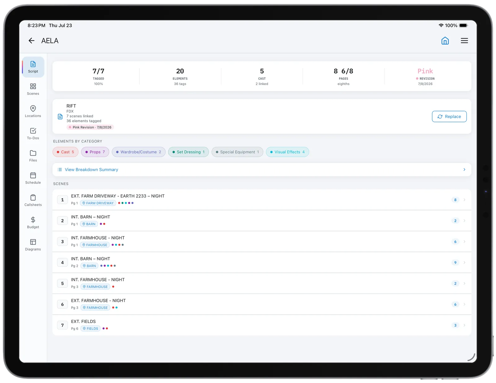 CineFlo — Import and break down the script