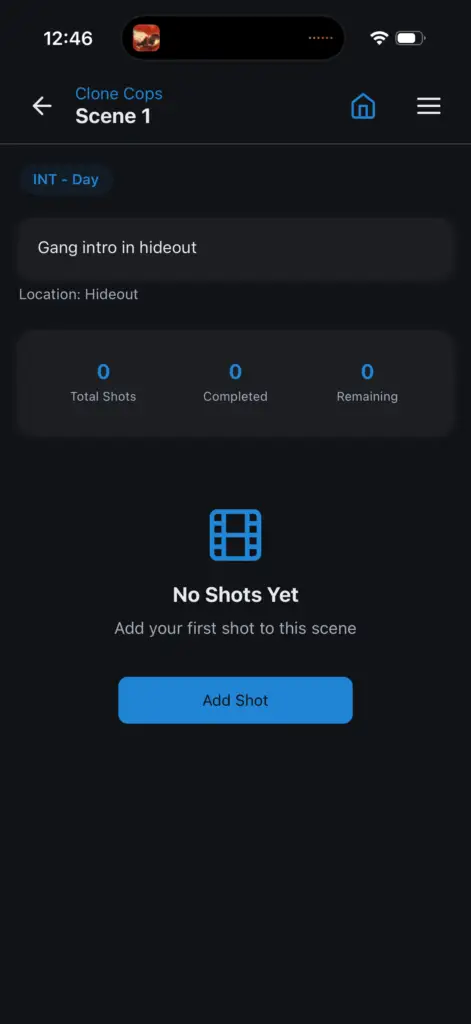 CineLog Pro create new shot