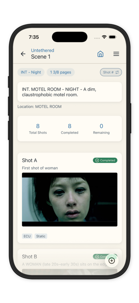 Screenshot of shot list inside of CineFlo