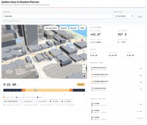Screenshot of CineFlo Golden Hour & ShadowMap tool.